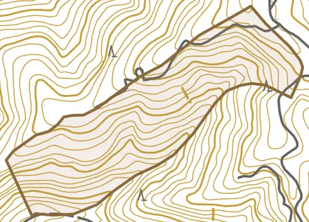鷹峯焼尾とその周辺の地図。町の範囲を重ねている