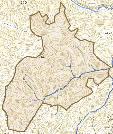 中川奥山とその周辺の地図。町の範囲を重ねている