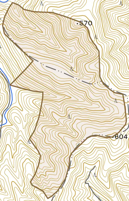 中川水谷とその周辺の地図。町の範囲を重ねている