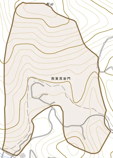西賀茂岩門とその周辺の地図。町の範囲を重ねている
