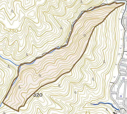 西賀茂烏帽子岩とその周辺の地図。町の範囲を重ねている