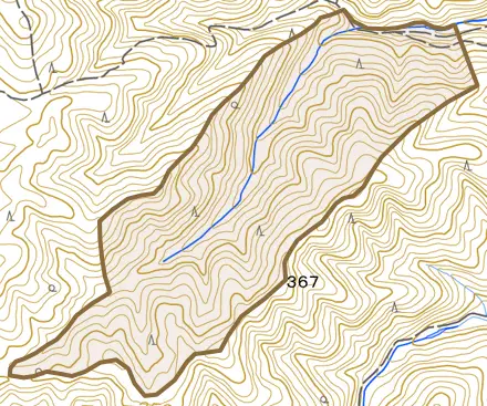 西賀茂小峠とその周辺の地図。町の範囲を重ねている