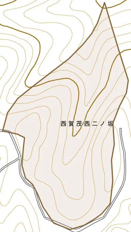 西賀茂西二ノ坂とその周辺の地図。町の範囲を重ねている
