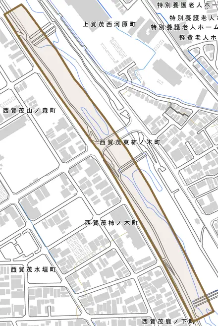 西賀茂東柿ノ木町とその周辺の地図。町の範囲を重ねている