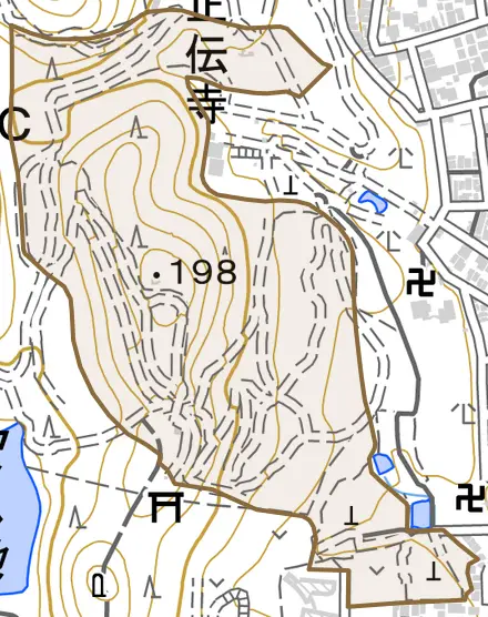 西賀茂毘沙門山とその周辺の地図。町の範囲を重ねている