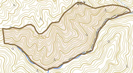 西賀茂檜谷とその周辺の地図。町の範囲を重ねている