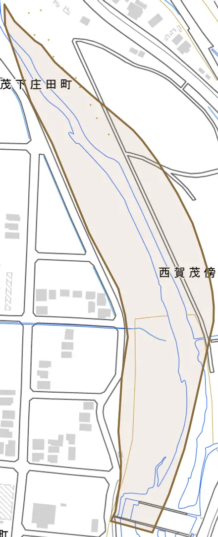 西賀茂中島町とその周辺の地図。町の範囲を重ねている