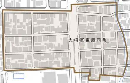 大将軍東鷹司町とその周辺の地図。町の範囲を重ねている