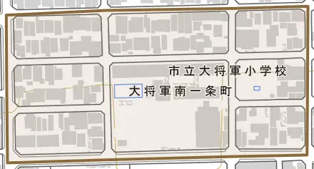 大将軍南一条町とその周辺の地図。町の範囲を重ねている