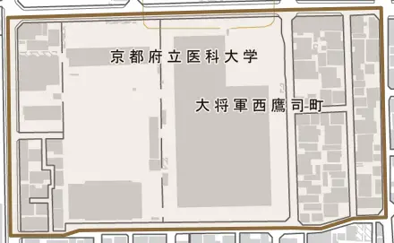 大将軍西鷹司町とその周辺の地図。町の範囲を重ねている