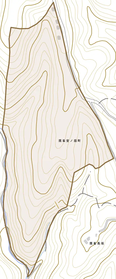 鷹峯堂ノ庭町とその周辺の地図。町の範囲を重ねている
