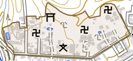 鷹峯北鷹峯町とその周辺の地図。町の範囲を重ねている