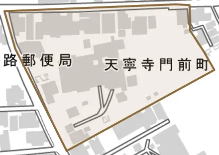天寧寺門前町とその周辺の地図。町の範囲を重ねている