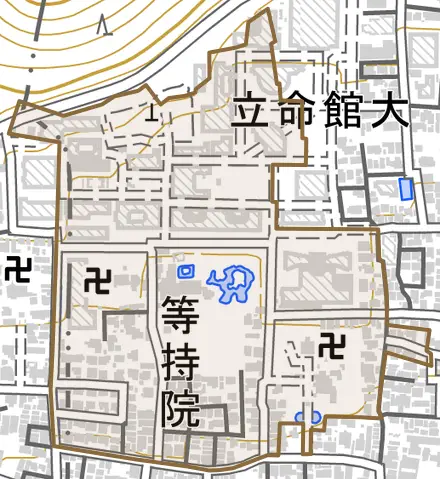 等持院北町とその周辺の地図。町の範囲を重ねている