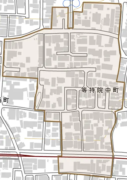 等持院中町とその周辺の地図。町の範囲を重ねている
