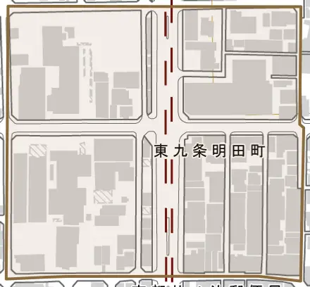 東九条明田町とその周辺の地図。町の範囲を重ねている