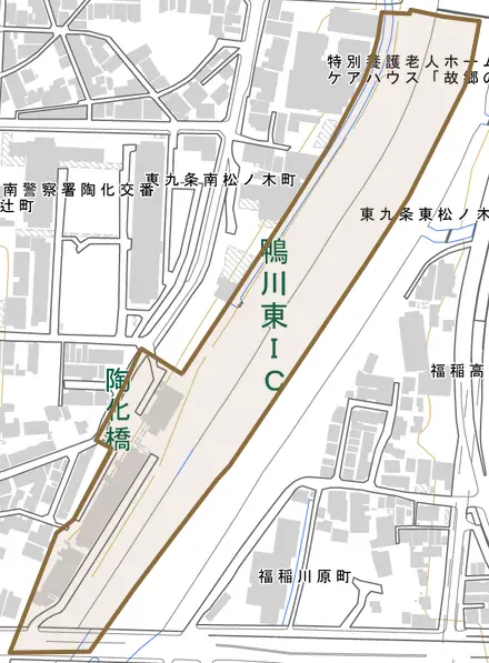 東九条東松ノ木町とその周辺の地図。町の範囲を重ねている