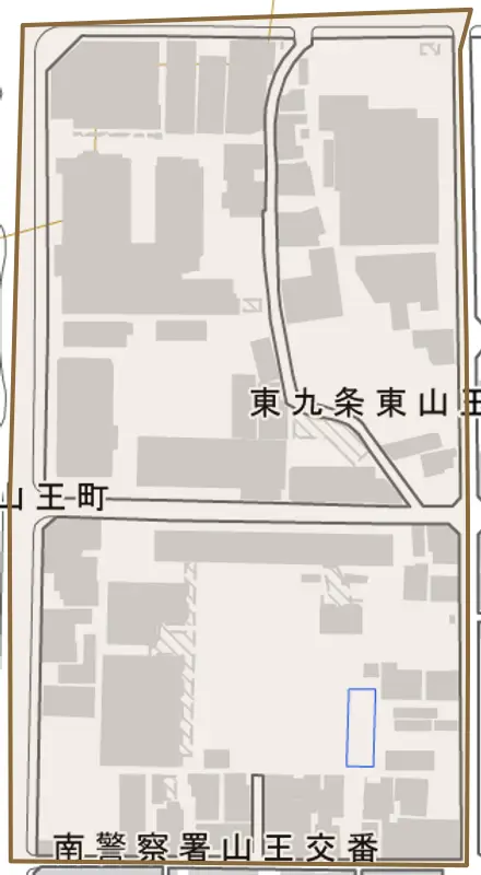 東九条東山王町とその周辺の地図。町の範囲を重ねている