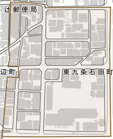 東九条石田町とその周辺の地図。町の範囲を重ねている