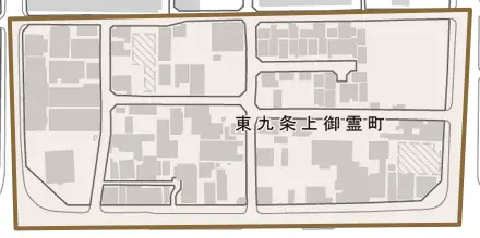 東九条上御霊町とその周辺の地図。町の範囲を重ねている