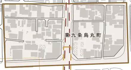東九条烏丸町とその周辺の地図。町の範囲を重ねている