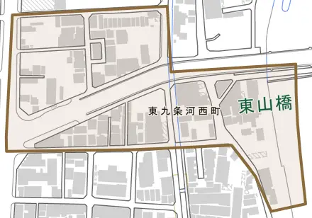 東九条河西町とその周辺の地図。町の範囲を重ねている