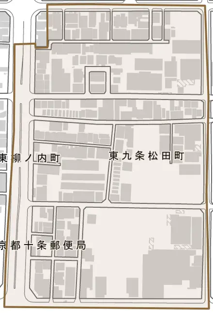 東九条松田町とその周辺の地図。町の範囲を重ねている