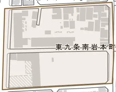 東九条南岩本町とその周辺の地図。町の範囲を重ねている