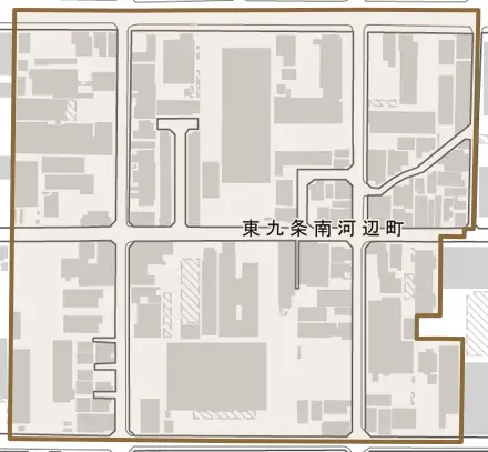 東九条南河辺町とその周辺の地図。町の範囲を重ねている