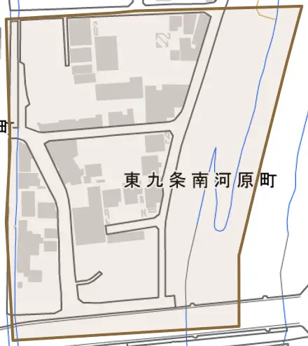 東九条南河原町とその周辺の地図。町の範囲を重ねている