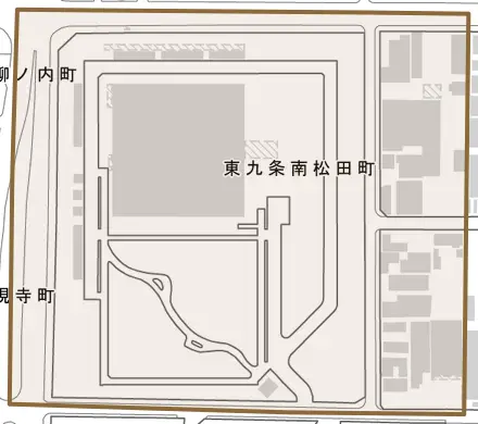 東九条南松田町とその周辺の地図。町の範囲を重ねている