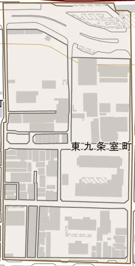 東九条室町とその周辺の地図。町の範囲を重ねている