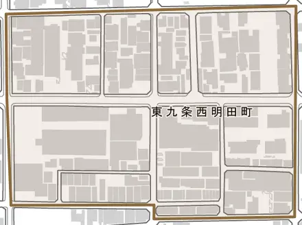 東九条西明田町とその周辺の地図。町の範囲を重ねている