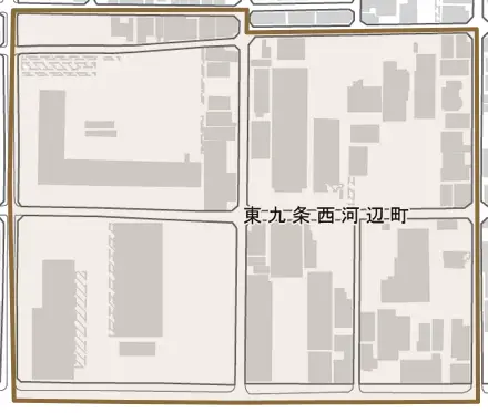 東九条西河辺町とその周辺の地図。町の範囲を重ねている