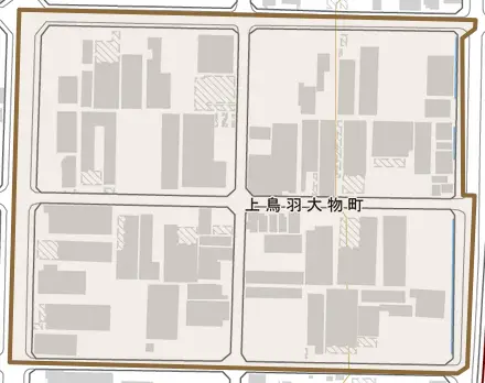 上鳥羽大物町とその周辺の地図。町の範囲を重ねている