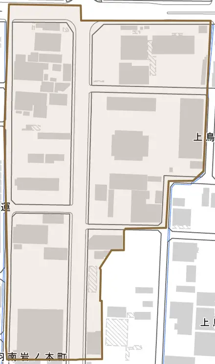 上鳥羽石橋町とその周辺の地図。町の範囲を重ねている