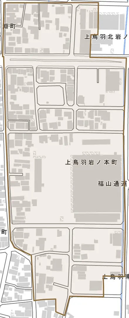 上鳥羽岩ノ本町とその周辺の地図。町の範囲を重ねている