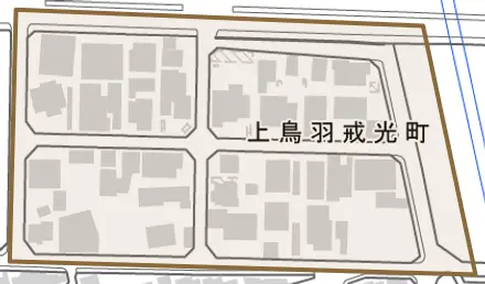 上鳥羽戒光町とその周辺の地図。町の範囲を重ねている