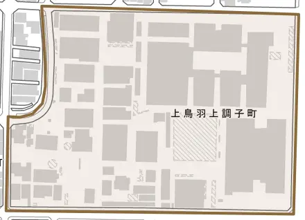 上鳥羽上調子町とその周辺の地図。町の範囲を重ねている
