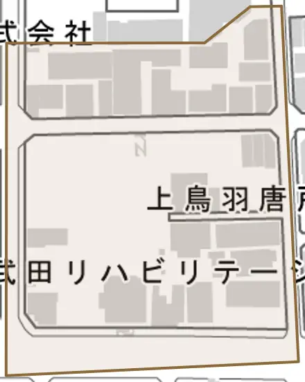 上鳥羽唐戸町とその周辺の地図。町の範囲を重ねている