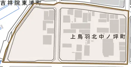 上鳥羽北中ノ坪町とその周辺の地図。町の範囲を重ねている