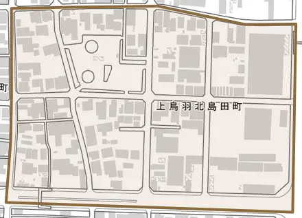 上鳥羽北島田町とその周辺の地図。町の範囲を重ねている