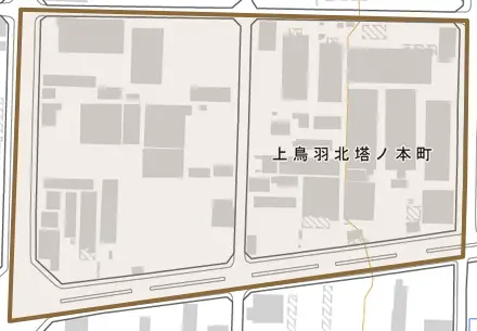 上鳥羽北塔ノ本町とその周辺の地図。町の範囲を重ねている