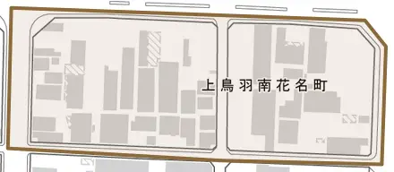 上鳥羽南花名町とその周辺の地図。町の範囲を重ねている