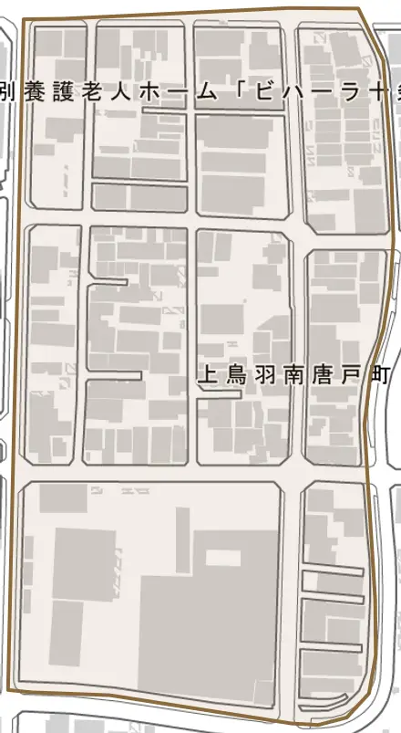 上鳥羽南唐戸町とその周辺の地図。町の範囲を重ねている