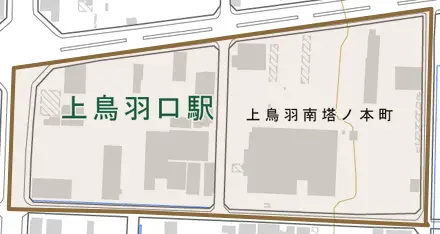 上鳥羽南塔ノ本町とその周辺の地図。町の範囲を重ねている