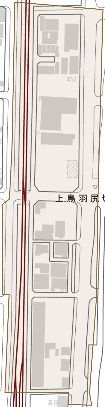 上鳥羽尻切町とその周辺の地図。町の範囲を重ねている