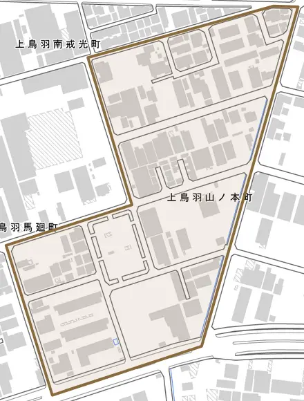 上鳥羽山ノ本町とその周辺の地図。町の範囲を重ねている