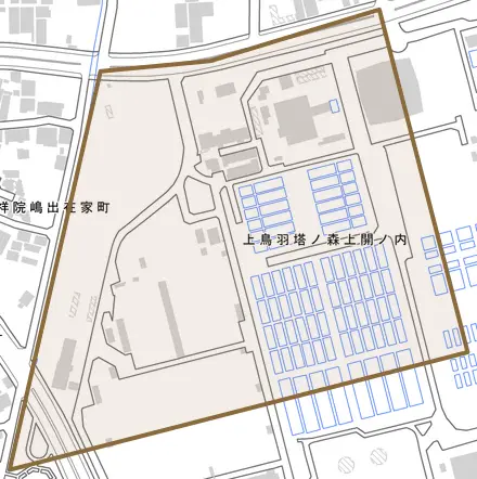 上鳥羽塔ノ森上開ノ内とその周辺の地図。町の範囲を重ねている