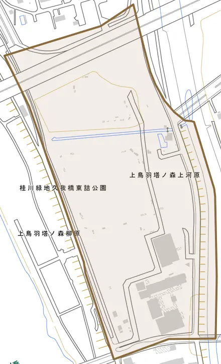 上鳥羽塔ノ森上河原とその周辺の地図。町の範囲を重ねている